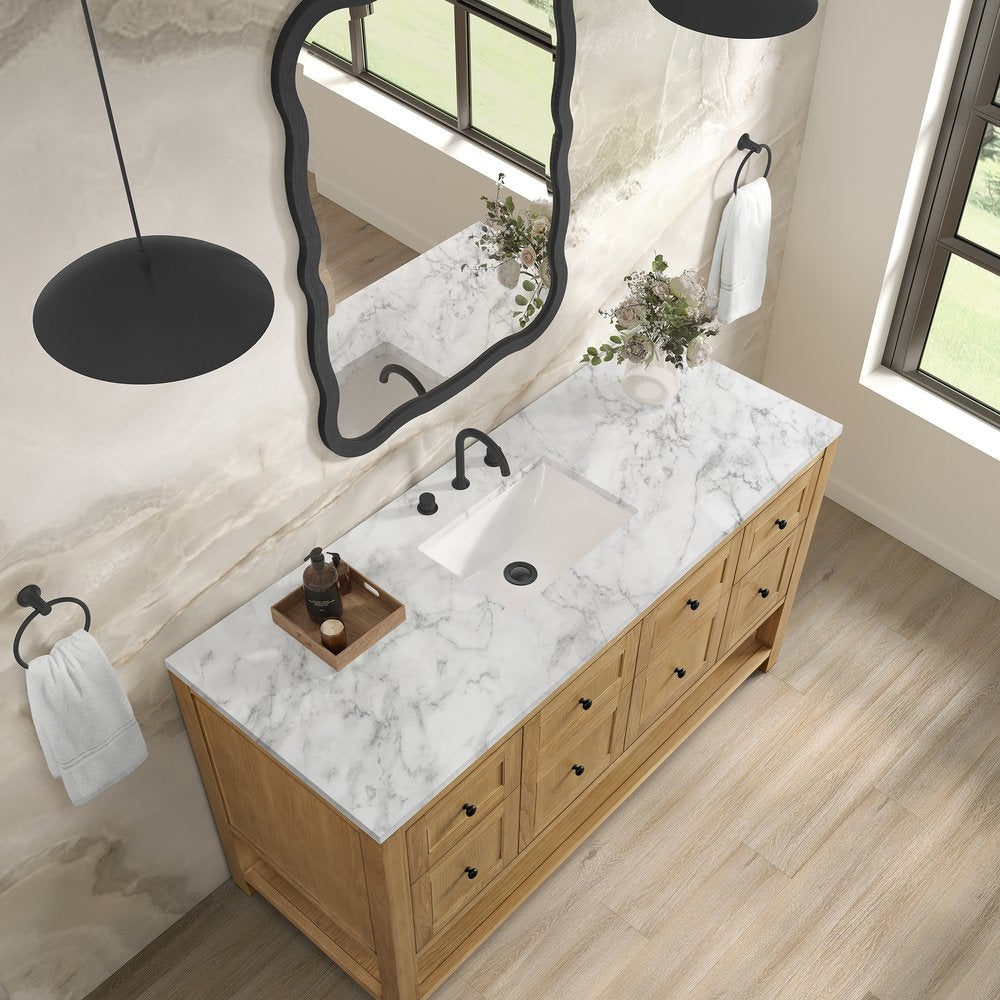 James Martin - Breckenridge 60" Single Vanity, Light Natural Oak, w/ 3 CM Carrara Marble Top - 330-V60S-LNO-3CAR view 7