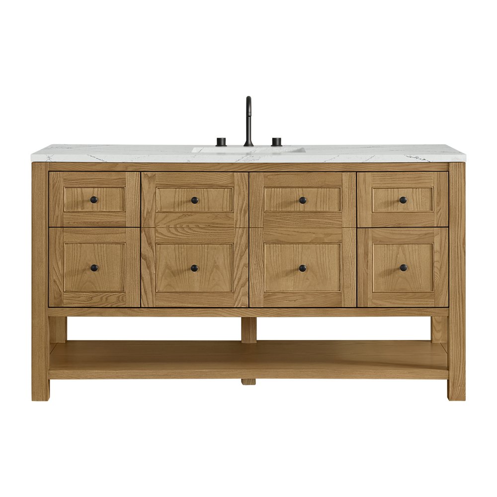 James Martin - Breckenridge 60" Single Vanity, Light Natural Oak, w/ 3 CM Ethereal Noctis Quartz Top - 330-V60S-LNO-3ENC view 1