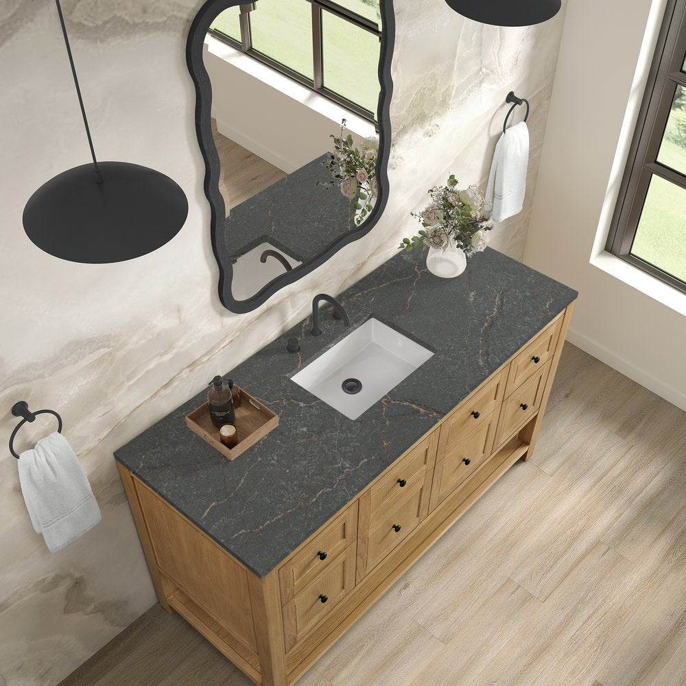 James Martin - Breckenridge 60" Single Vanity, Light Natural Oak w/ 3 CM Parisien Bleu Top - 330-V60S-LNO-3PBL view 7