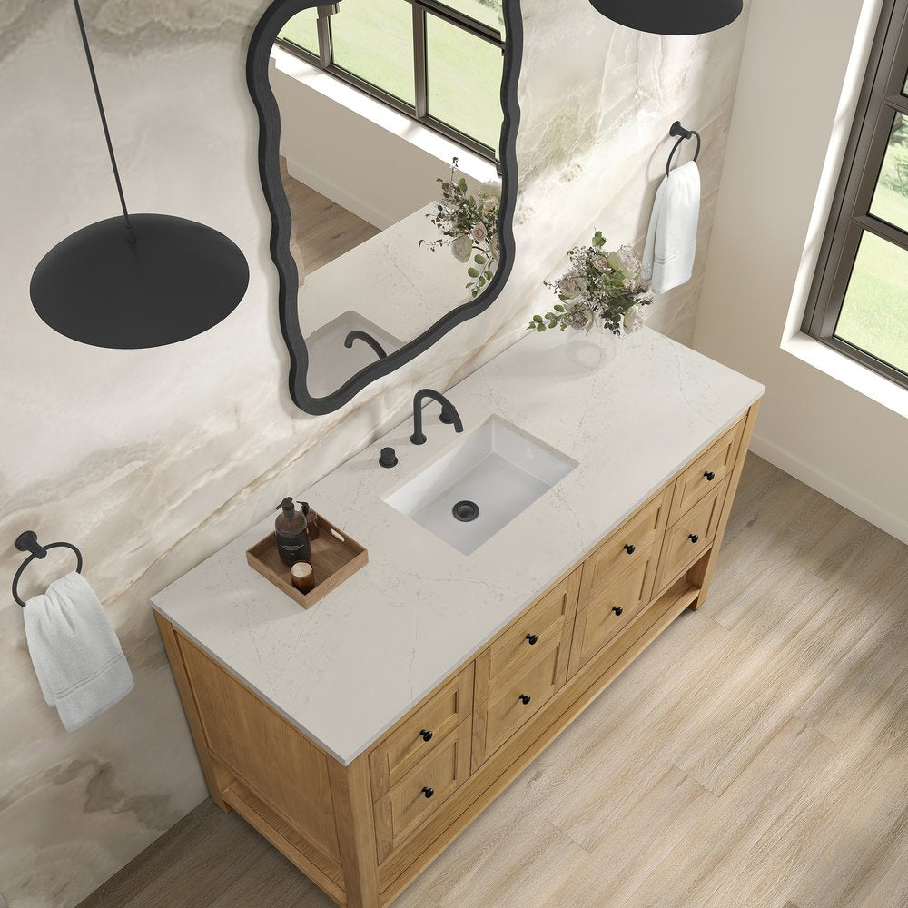 James Martin - Breckenridge 60" Single Vanity, Light Natural Oak, w/ 3 CM Siberian Silestone Top - 330-V60S-LNO-3SFR view 7