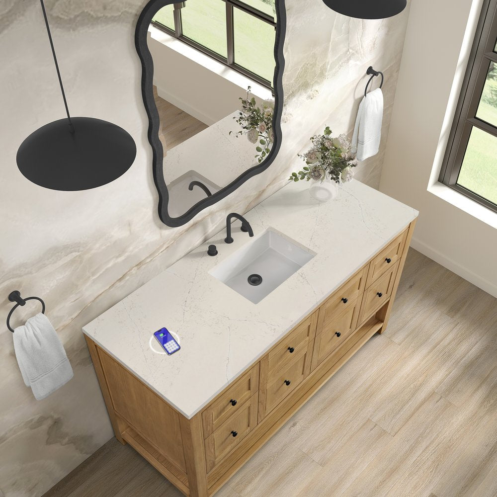 James Martin - Breckenridge 60" Single Vanity, Light Natural Oak, w/ 3 CM Siberian Silestone Top w/FreePower Wireless Charger - 330-V60S-LNO-FSFR view 7