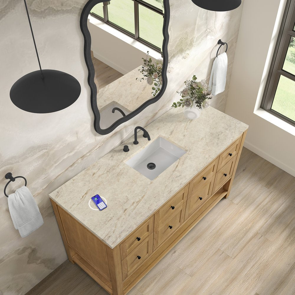 James Martin - Breckenridge 60" Single Vanity, Light Natural Oak, w/ 3 CM Tajnar Eclos Top w/FreePower Wireless Charger - 330-V60S-LNO-FTJR view 7