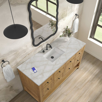 James Martin - Breckenridge 60" Single Vanity, Light Natural Oak, w/ 3 CM Victorian Silver Silestone Top w/ FreePower Wireless Charger - 330-V60S-LNO-FVSL view 8