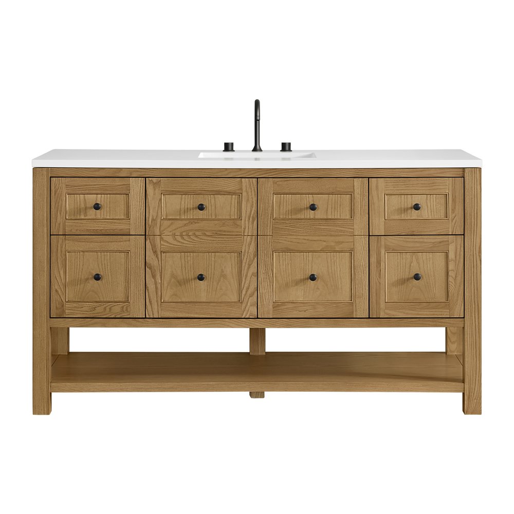 James Martin - Breckenridge 60" Single Vanity, Light Natural Oak, w/ 3 CM White Zeus Quartz Top - 330-V60S-LNO-3WZ view 1