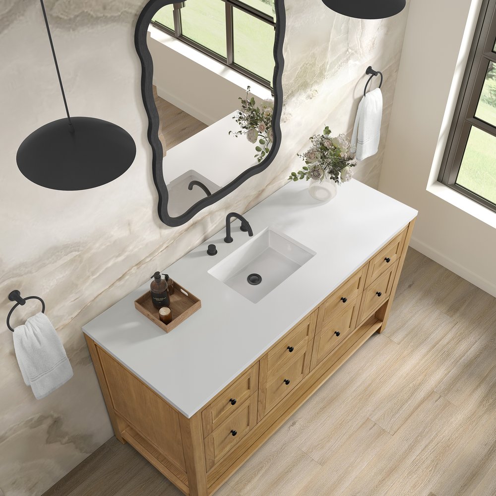 James Martin - Breckenridge 60" Single Vanity, Light Natural Oak, w/ 3 CM White Zeus Quartz Top - 330-V60S-LNO-3WZ view 7