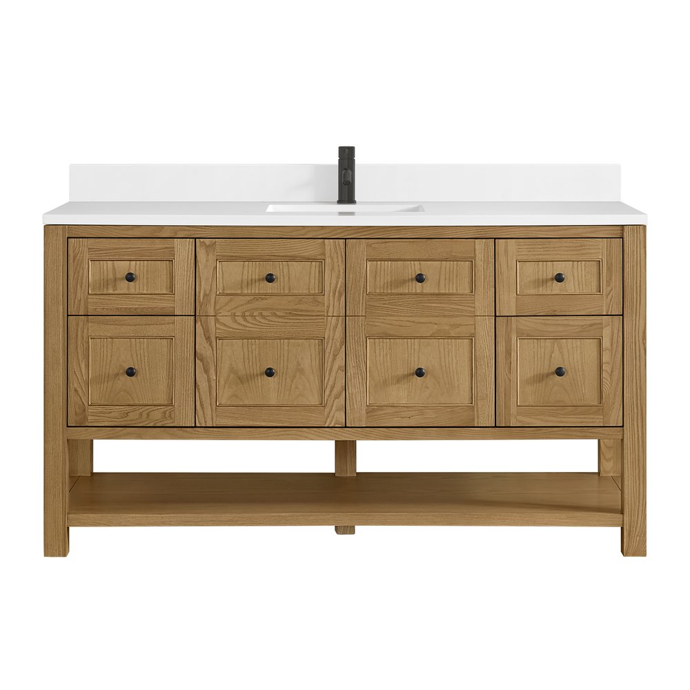 James Martin - Breckenridge 60" Single Vanity, Light Natural Oak, w/ Single Hole 3 CM White Zeus Quartz Top & Backsplash - 330-V60S-LNO-1WZ view 1