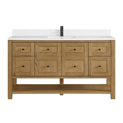 James Martin - Breckenridge 60" Single Vanity, Light Natural Oak, w/ Single Hole 3 CM White Zeus Quartz Top & Backsplash - 330-V60S-LNO-1WZ view 1