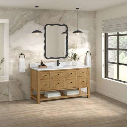 James Martin - Breckenridge 60" Single Vanity, Light Natural Oak, w/ Single Hole 3 CM White Zeus Quartz Top & Backsplash - 330-V60S-LNO-1WZ view 4