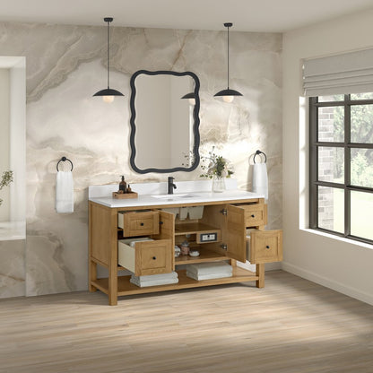 James Martin - Breckenridge 60" Single Vanity, Light Natural Oak, w/ Single Hole 3 CM White Zeus Quartz Top & Backsplash - 330-V60S-LNO-1WZ view 5