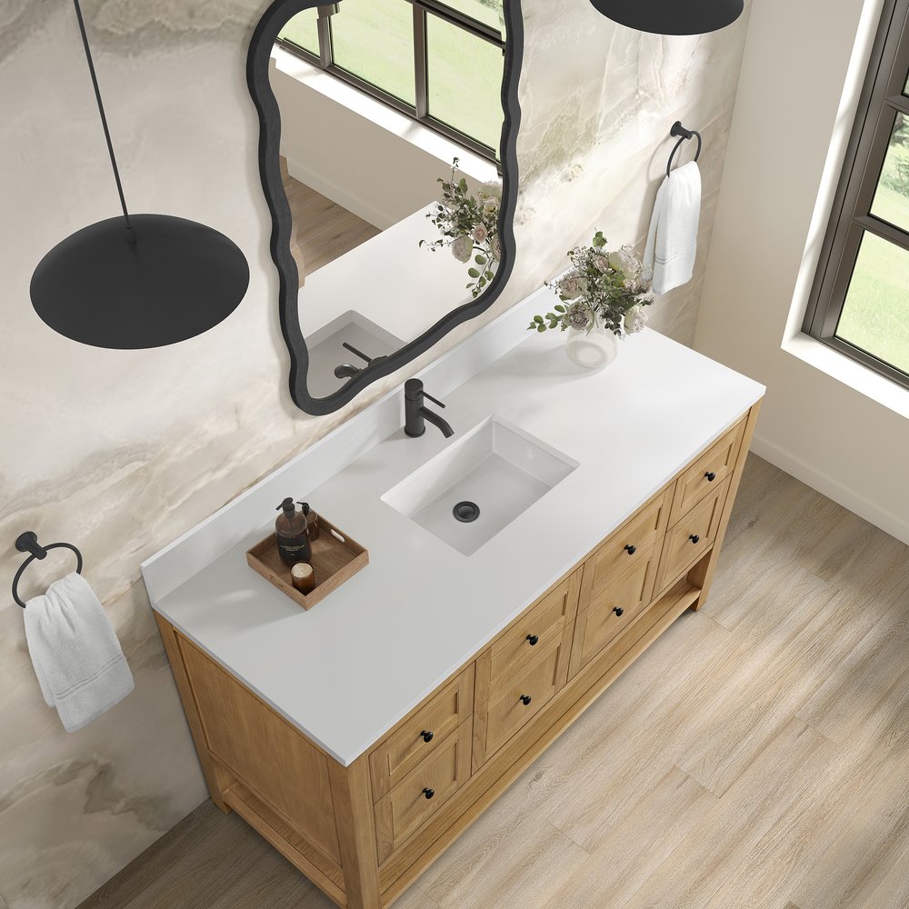 James Martin - Breckenridge 60" Single Vanity, Light Natural Oak, w/ Single Hole 3 CM White Zeus Quartz Top & Backsplash - 330-V60S-LNO-1WZ view 7