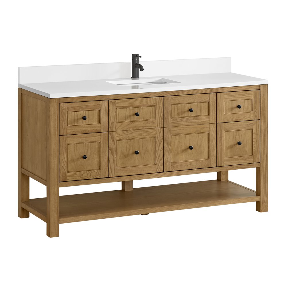 James Martin - Breckenridge 60" Single Vanity, Light Natural Oak, w/ Single Hole 3 CM White Zeus Quartz Top & Backsplash - 330-V60S-LNO-1WZ view 10