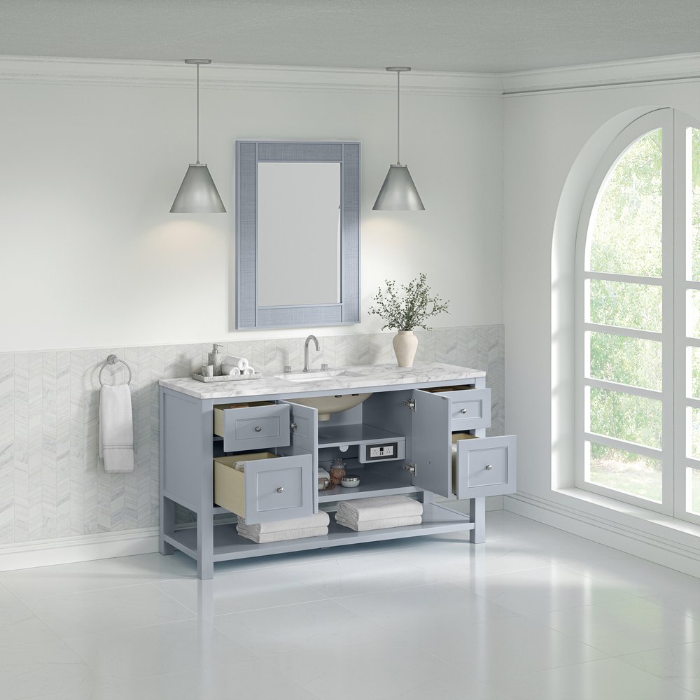 James Martin - Breckenridge 60" Single Vanity, Serenity Blue, w/ 3 CM Carrara Marble Top - 330-V60S-SRB-3CAR view 5