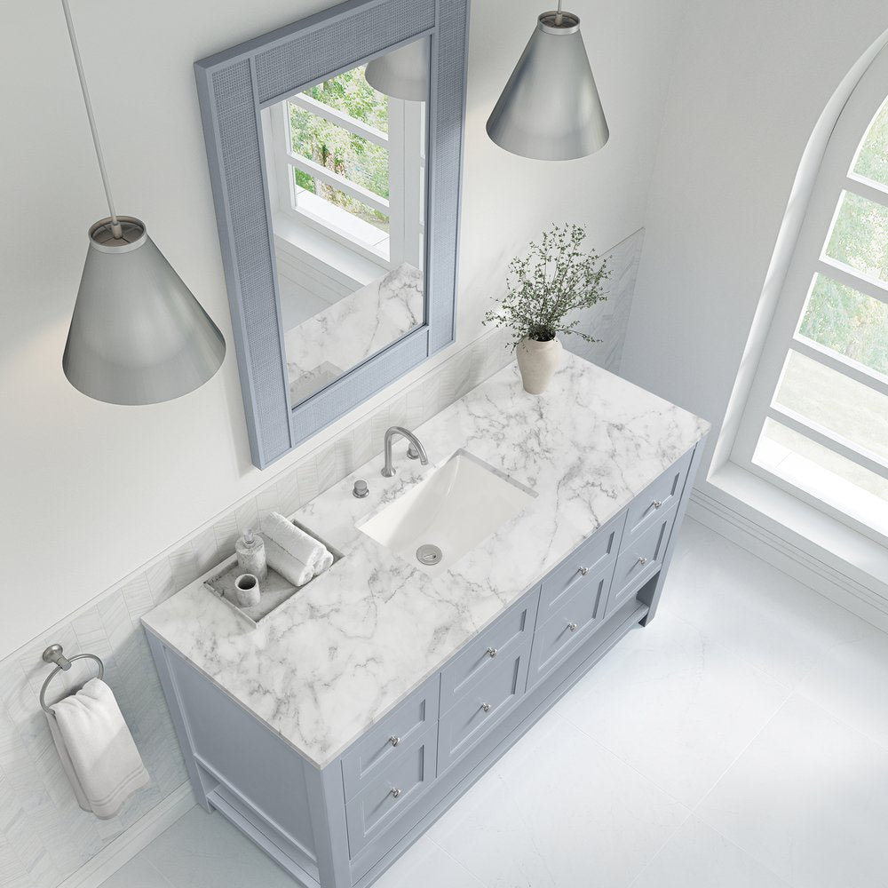 James Martin - Breckenridge 60" Single Vanity, Serenity Blue, w/ 3 CM Carrara Marble Top - 330-V60S-SRB-3CAR view 7