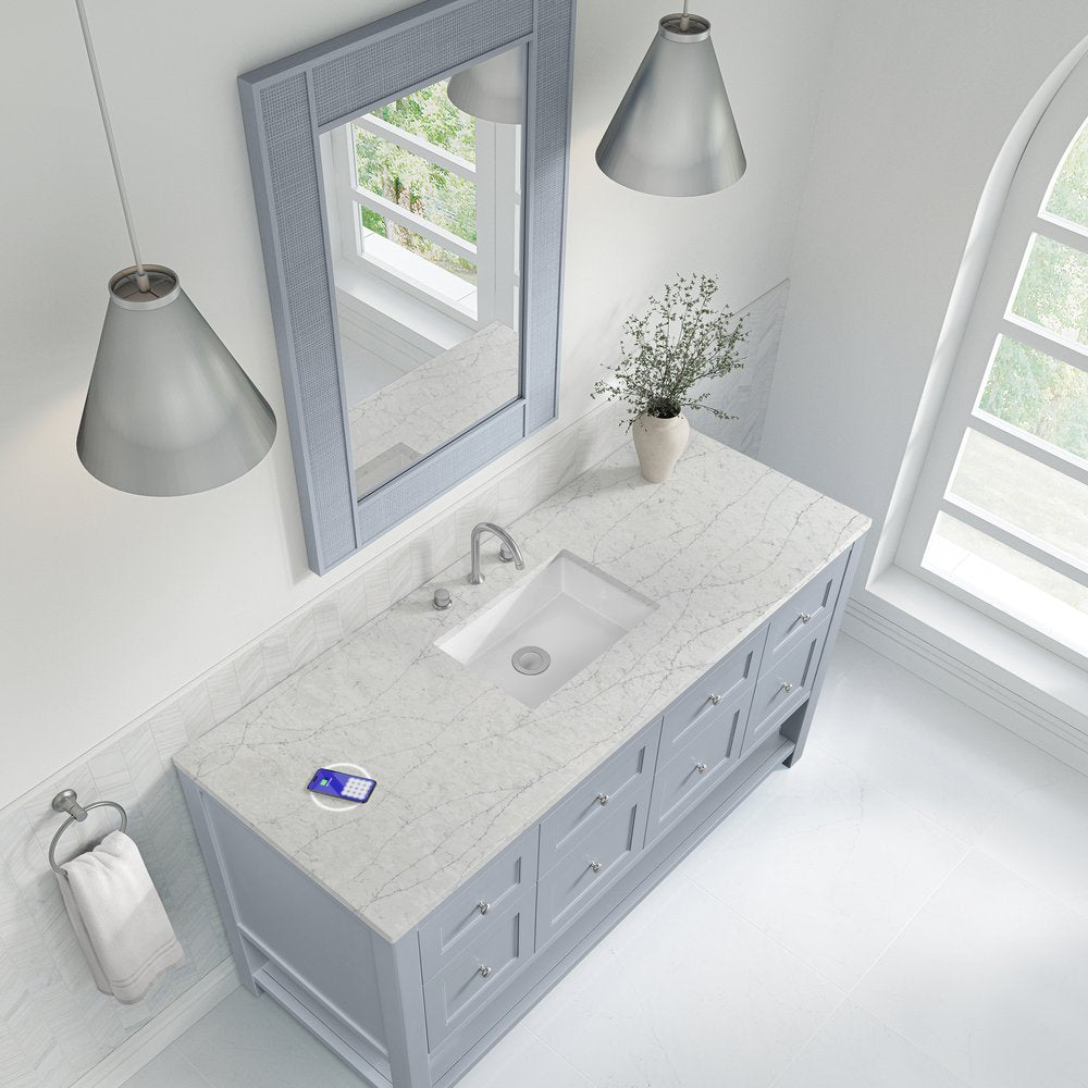 James Martin - Breckenridge 60" Single Vanity, Serenity Blue, w/ 3 CM Eternal Jasmine Pearl Silestone Top w/ FreePower Wireless Charger - 330-V60S-SRB-FEJP view 8