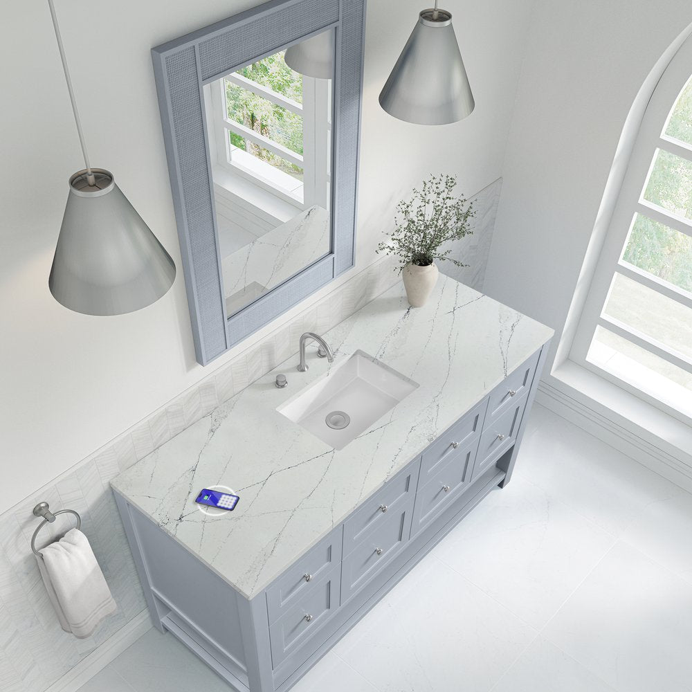 James Martin - Breckenridge 60" Single Vanity, Serenity Blue, w/ 3 CM Ethereal Noctis Silestone Top w/ FreePower Wireless Charger - 330-V60S-SRB-FENC view 8