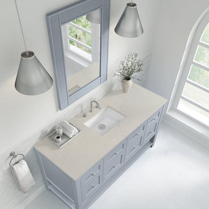 James Martin - Breckenridge 60" Single Vanity, Serenity Blue, w/ 3 CM Siberian Silestone Top - 330-V60S-SRB-3SFR view 7