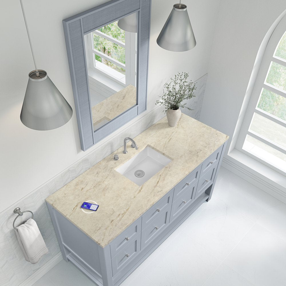 James Martin - Breckenridge 60" Single Vanity, Serenity Blue, w/ 3 CM Tajnar Eclos Top w/FreePower Wireless Charger - 330-V60S-SRB-FTJR view 7