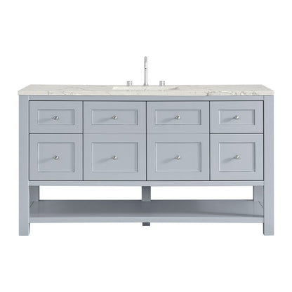 James Martin - Breckenridge 60" Single Vanity, Serenity Blue, w/ 3 CM Victorian Silver Quartz Top - 330-V60S-SRB-3VSL view 1