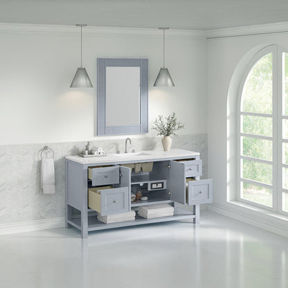 James Martin - Breckenridge 60" Single Vanity, Serenity Blue, w/ 3 CM White Zeus Quartz Top - 330-V60S-SRB-3WZ view 5