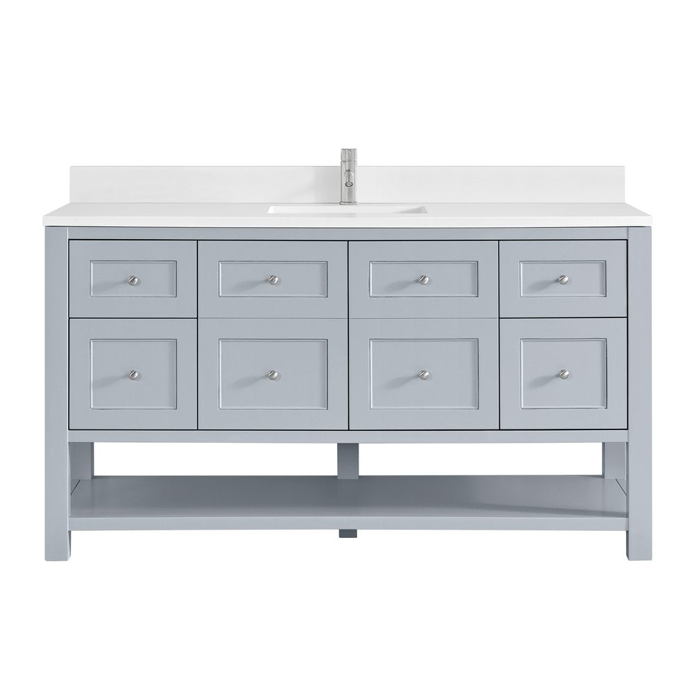 James Martin - Breckenridge 60" Single Vanity, Serenity Blue, w/ Single Hole 3 CM White Zeus Quartz Top & Backsplash - 330-V60S-SRB-1WZ view 1