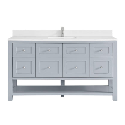 James Martin - Breckenridge 60" Single Vanity, Serenity Blue, w/ Single Hole 3 CM White Zeus Quartz Top & Backsplash - 330-V60S-SRB-1WZ view 1