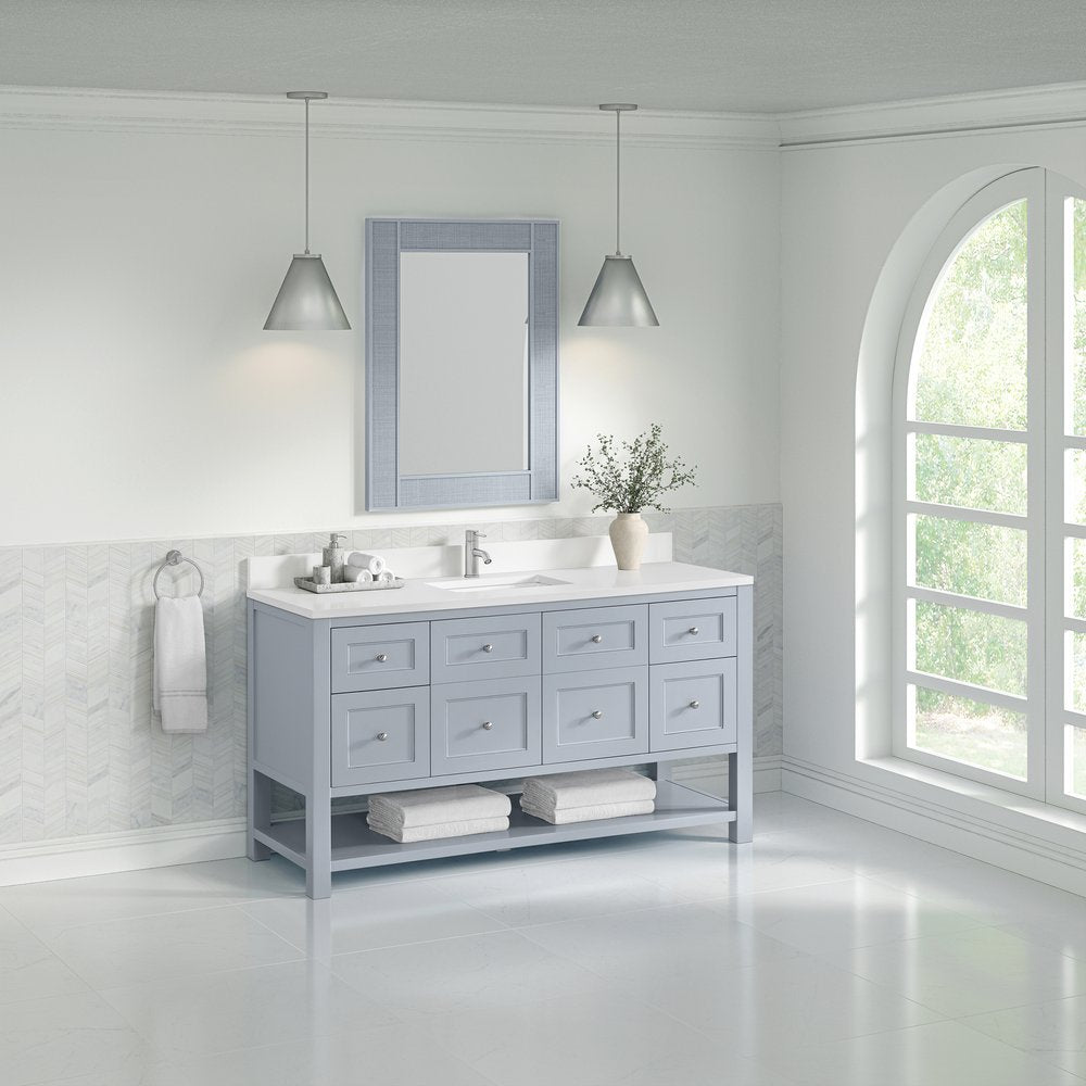 James Martin - Breckenridge 60" Single Vanity, Serenity Blue, w/ Single Hole 3 CM White Zeus Quartz Top & Backsplash - 330-V60S-SRB-1WZ view 4