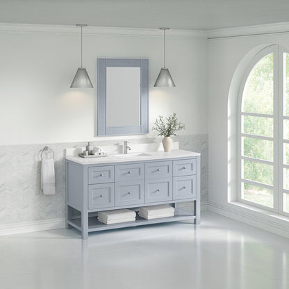 James Martin - Breckenridge 60" Single Vanity, Serenity Blue, w/ Single Hole 3 CM White Zeus Quartz Top & Backsplash - 330-V60S-SRB-1WZ view 4