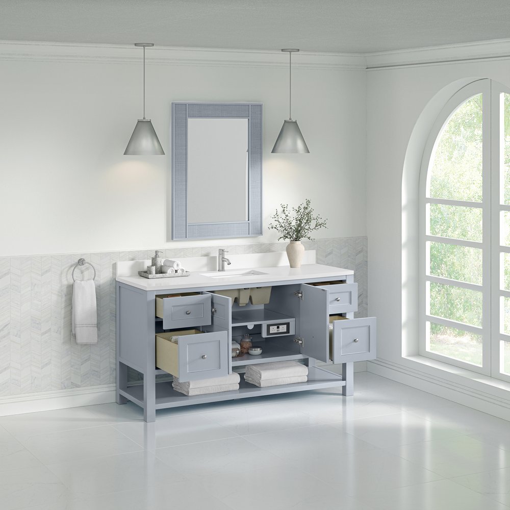 James Martin - Breckenridge 60" Single Vanity, Serenity Blue, w/ Single Hole 3 CM White Zeus Quartz Top & Backsplash - 330-V60S-SRB-1WZ view 5