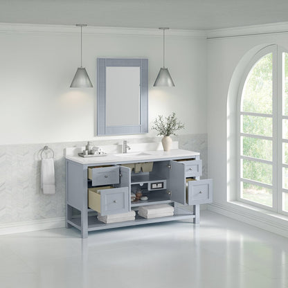 James Martin - Breckenridge 60" Single Vanity, Serenity Blue, w/ Single Hole 3 CM White Zeus Quartz Top & Backsplash - 330-V60S-SRB-1WZ view 5