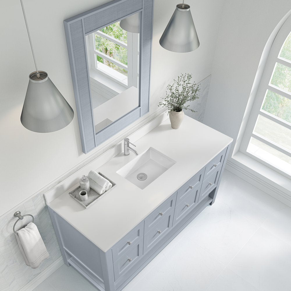James Martin - Breckenridge 60" Single Vanity, Serenity Blue, w/ Single Hole 3 CM White Zeus Quartz Top & Backsplash - 330-V60S-SRB-1WZ view 7