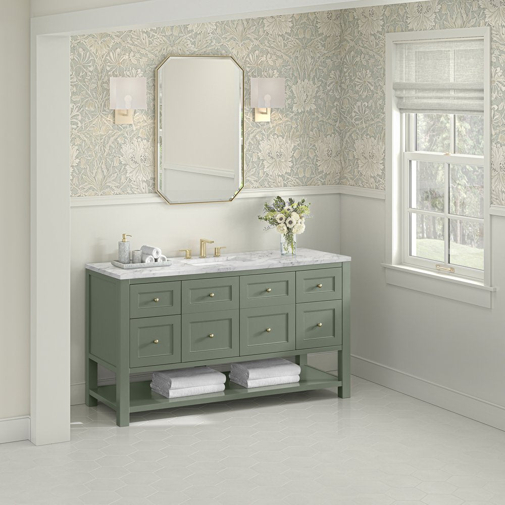 James Martin - Breckenridge 60" Single Vanity, Smokey Celadon, w/ 3 CM Carrara Marble Top - 330-V60S-SC-3CAR view 4