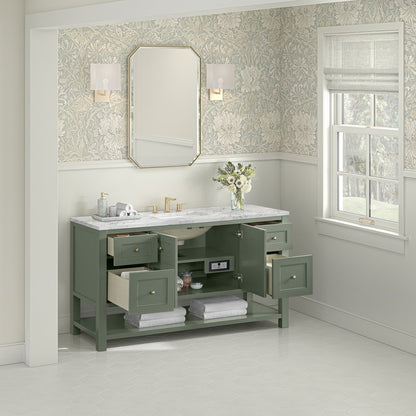 James Martin - Breckenridge 60" Single Vanity, Smokey Celadon, w/ 3 CM Carrara Marble Top - 330-V60S-SC-3CAR view 5