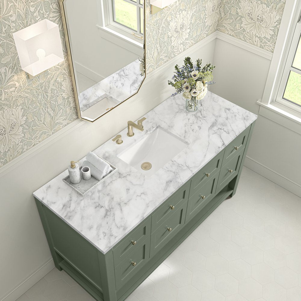 James Martin - Breckenridge 60" Single Vanity, Smokey Celadon, w/ 3 CM Carrara Marble Top - 330-V60S-SC-3CAR view 7