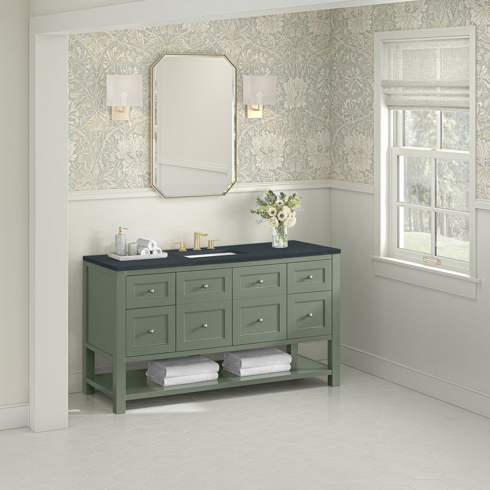 James Martin - Breckenridge 60" Single Vanity, Smokey Celadon, w/ 3 CM Charcoal Soapstone Quartz Top - 330-V60S-SC-3CSP view 4