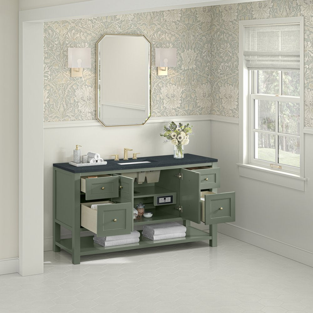 James Martin - Breckenridge 60" Single Vanity, Smokey Celadon, w/ 3 CM Charcoal Soapstone Quartz Top - 330-V60S-SC-3CSP view 5