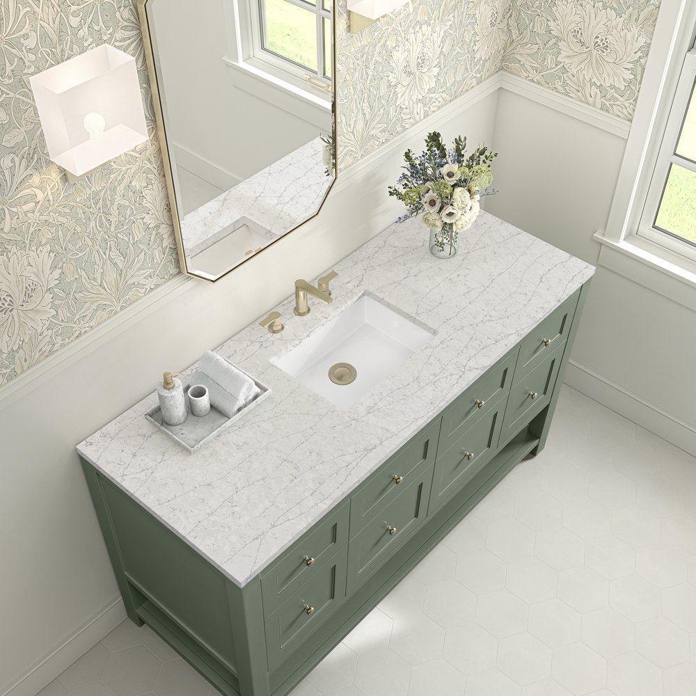 James Martin - Breckenridge 60" Single Vanity, Smokey Celadon, w/ 3 CM Eternal Jasmine Pearl Quartz Top - 330-V60S-SC-3EJP view 7