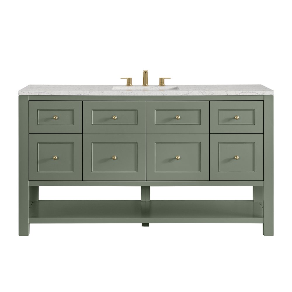 James Martin - Breckenridge 60" Single Vanity, Smokey Celadon, w/ 3 CM Eternal Jasmine Pearl Silestone Top w/ FreePower Wireless Charger - 330-V60S-SC-FEJP view 1