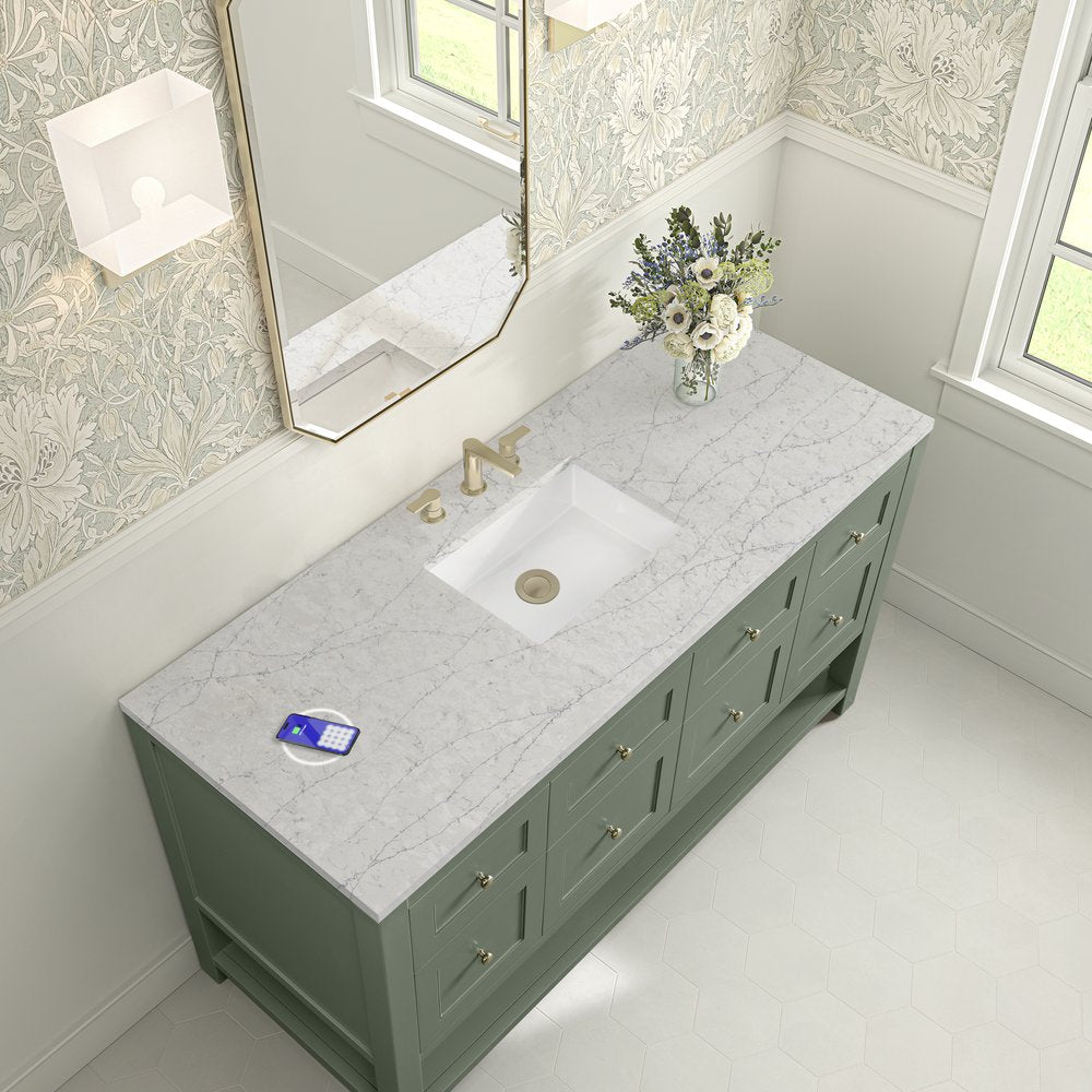 James Martin - Breckenridge 60" Single Vanity, Smokey Celadon, w/ 3 CM Eternal Jasmine Pearl Silestone Top w/ FreePower Wireless Charger - 330-V60S-SC-FEJP view 8