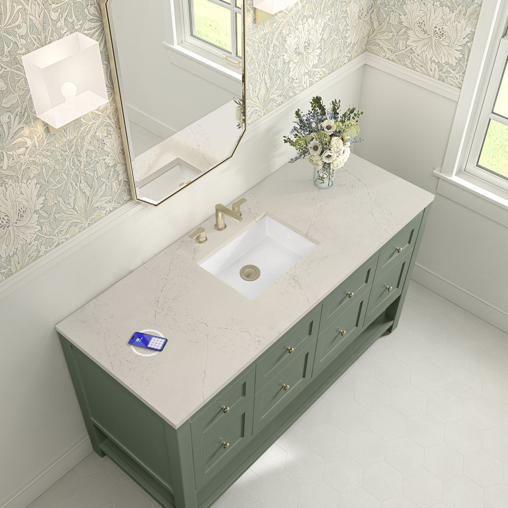 James Martin - Breckenridge 60" Single Vanity, Smokey Celadon, w/ 3 CM Siberian Silestone Top w/FreePower Wireless Charger - 330-V60S-SC-FSFR view 7