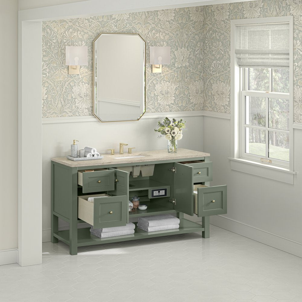 James Martin - Breckenridge 60" Single Vanity, Smokey Celadon, w/ 3 CM Tajnar Eclos Top w/FreePower Wireless Charger - 330-V60S-SC-FTJR view 5