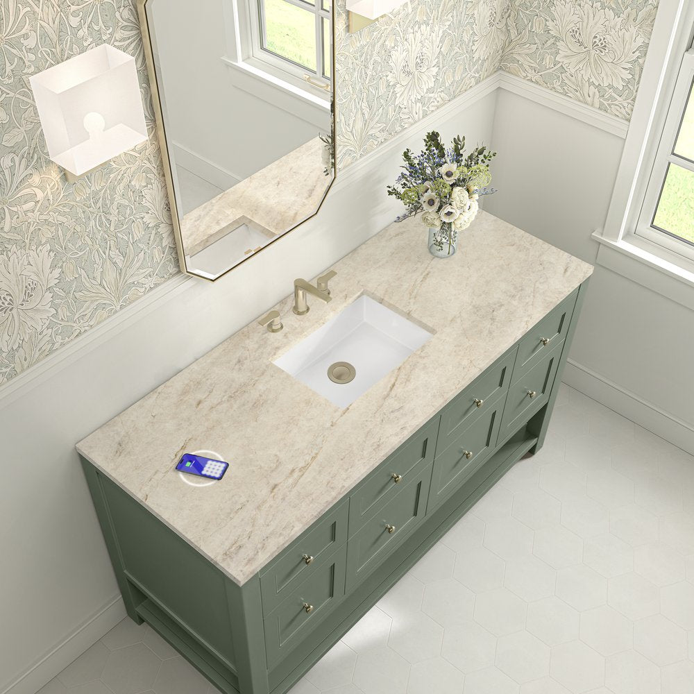 James Martin - Breckenridge 60" Single Vanity, Smokey Celadon, w/ 3 CM Tajnar Eclos Top w/FreePower Wireless Charger - 330-V60S-SC-FTJR view 7