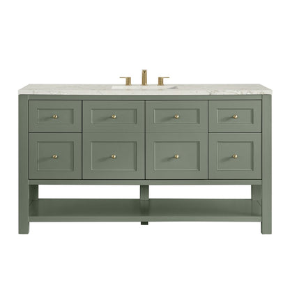 James Martin - Breckenridge 60" Single Vanity, Smokey Celadon, w/ 3 CM Victorian Silver Quartz Top - 330-V60S-SC-3VSL view 1