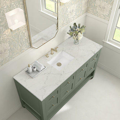 James Martin - Breckenridge 60" Single Vanity, Smokey Celadon, w/ 3 CM Victorian Silver Quartz Top - 330-V60S-SC-3VSL view 7