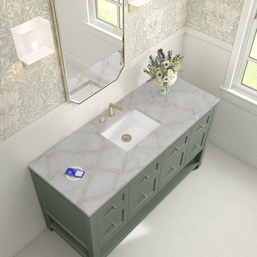 James Martin - Breckenridge 60" Single Vanity, Smokey Celadon, w/ 3 CM Victorian Silver Silestone Top w/ FreePower Wireless Charger - 330-V60S-SC-FVSL view 8