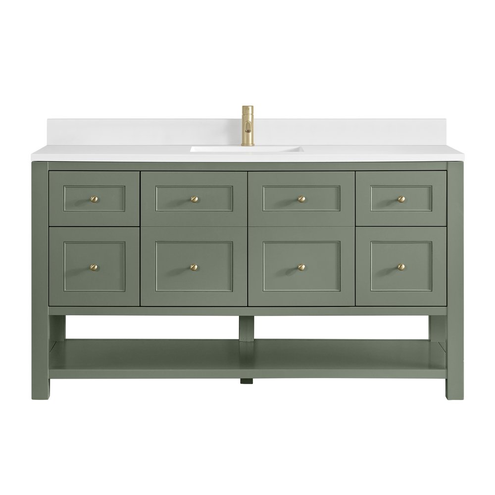 James Martin - Breckenridge 60" Single Vanity, Smokey Celadon, w/ Single Hole 3 CM White Zeus Quartz Top & Backsplash - 330-V60S-SC-1WZ view 1