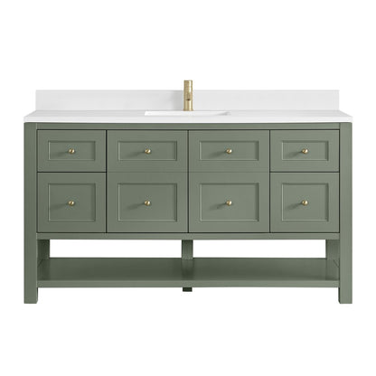 James Martin - Breckenridge 60" Single Vanity, Smokey Celadon, w/ Single Hole 3 CM White Zeus Quartz Top & Backsplash - 330-V60S-SC-1WZ view 1