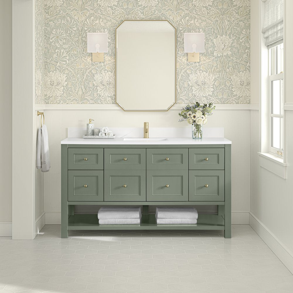 James Martin - Breckenridge 60" Single Vanity, Smokey Celadon, w/ Single Hole 3 CM White Zeus Quartz Top & Backsplash - 330-V60S-SC-1WZ view 3