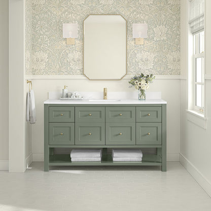 James Martin - Breckenridge 60" Single Vanity, Smokey Celadon, w/ Single Hole 3 CM White Zeus Quartz Top & Backsplash - 330-V60S-SC-1WZ view 3