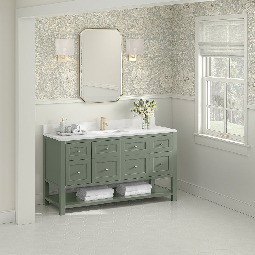 James Martin - Breckenridge 60" Single Vanity, Smokey Celadon, w/ Single Hole 3 CM White Zeus Quartz Top & Backsplash - 330-V60S-SC-1WZ view 4