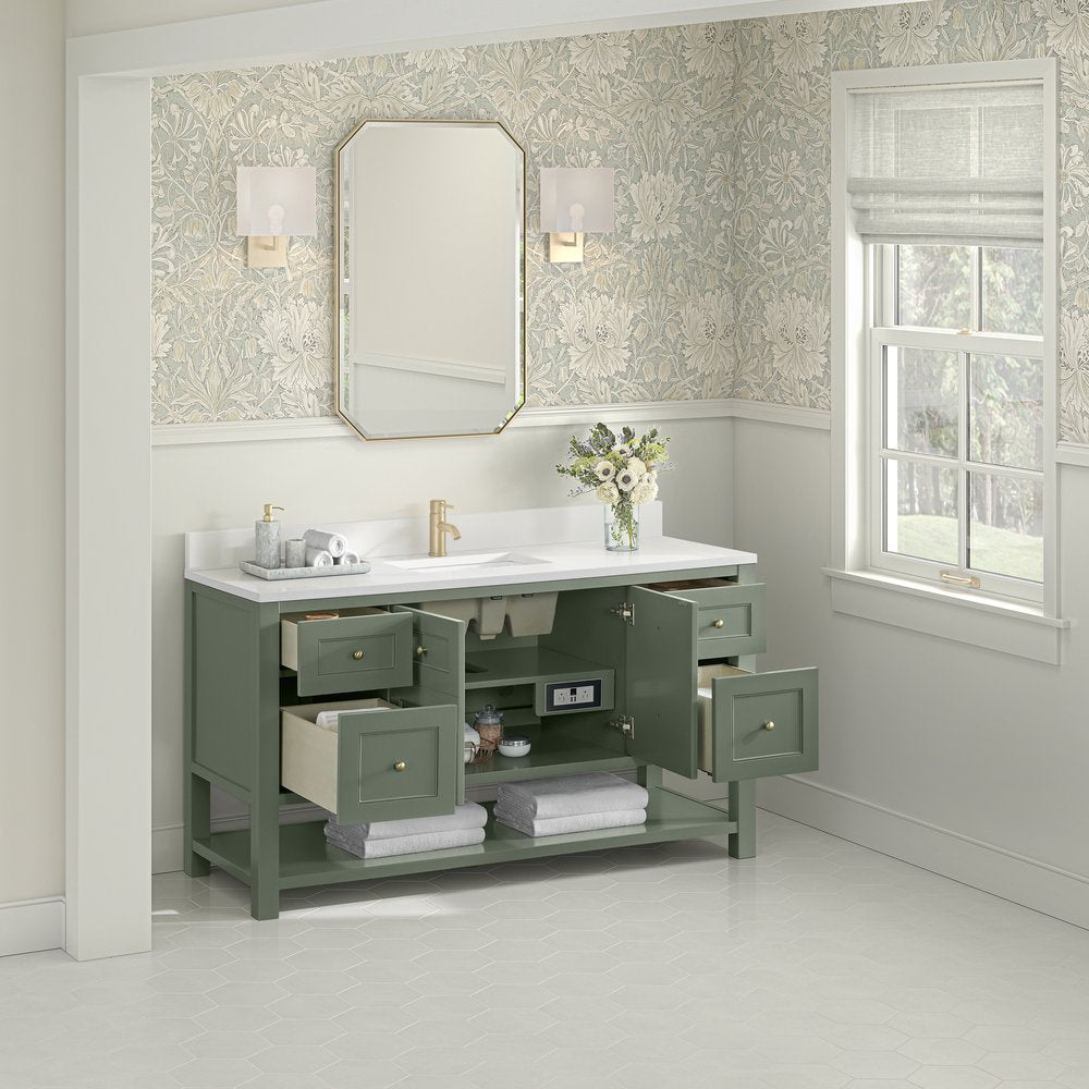 James Martin - Breckenridge 60" Single Vanity, Smokey Celadon, w/ Single Hole 3 CM White Zeus Quartz Top & Backsplash - 330-V60S-SC-1WZ view 5